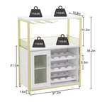 Buffet de bar à vin industriel doré avec rangement pour 12 bouteilles, support à verre amovible - Meuble d'appoint pour salon, cuisine et salle à manger