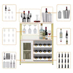 Buffet de bar à vin industriel doré avec rangement pour 12 bouteilles, support à verre amovible - Meuble d'appoint pour salon, cuisine et salle à manger