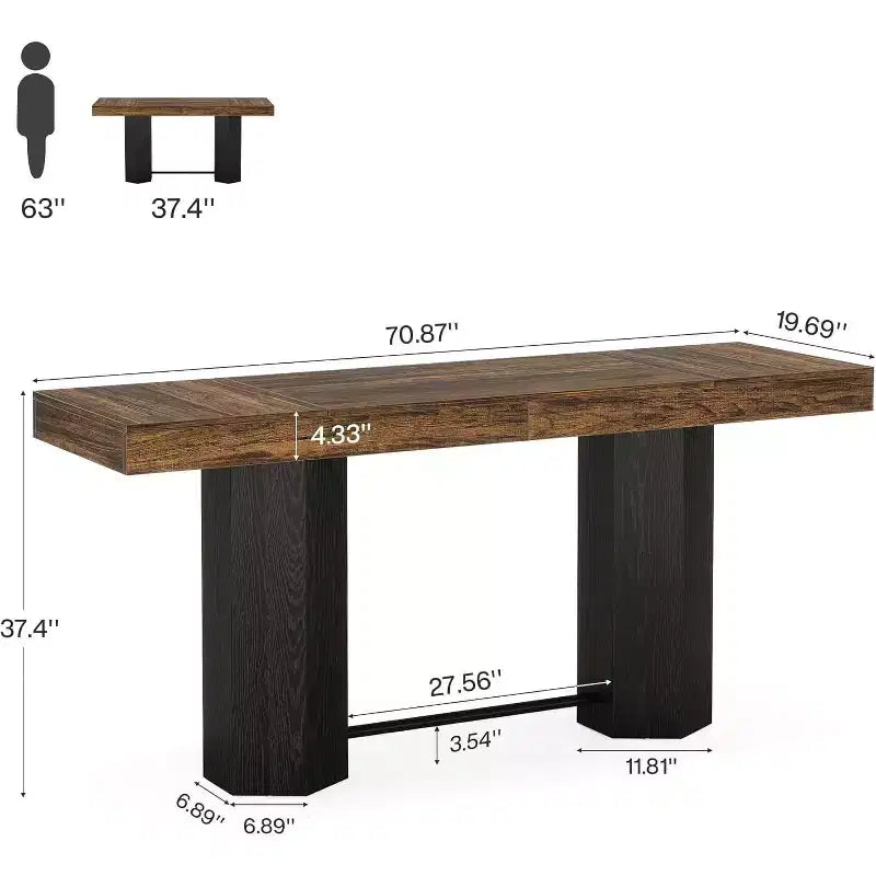 Lantine 70.9 Table de Bar Extra Longue, Table Haute Industrielle, Tables Hautes Rectangulaires pour Cuisine, Salle à Manger, Pub