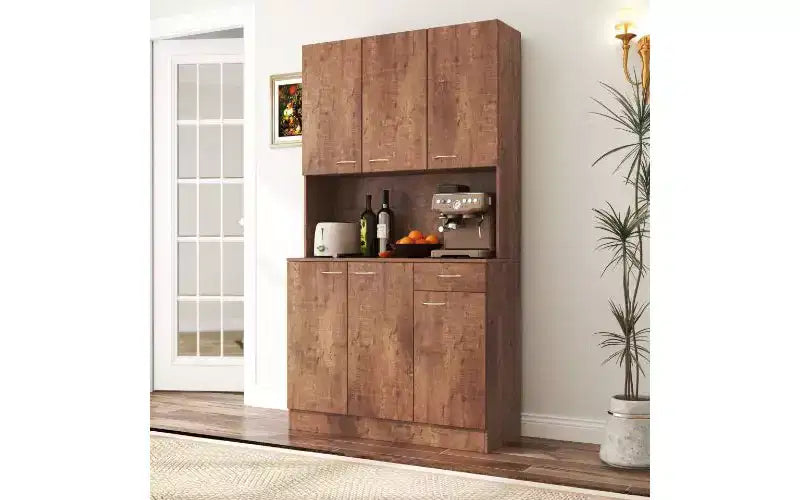 TUYOHW Armoire de rangement 6 portes, Armoire et meuble de cuisine haute de 180 cm avec tiroir et étagère ouverte, Meuble de rangement de cuisine et armoire de chambre en MDF