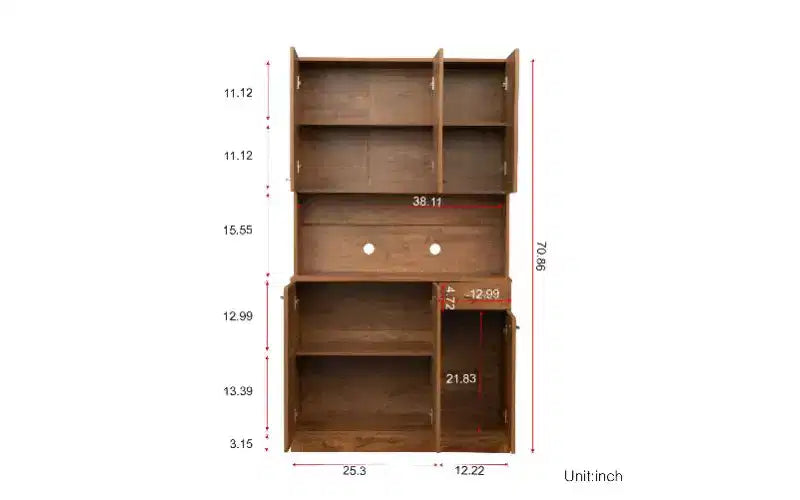 TUYOHW Armoire de rangement 6 portes, Armoire et meuble de cuisine haute de 180 cm avec tiroir et étagère ouverte, Meuble de rangement de cuisine et armoire de chambre en MDF