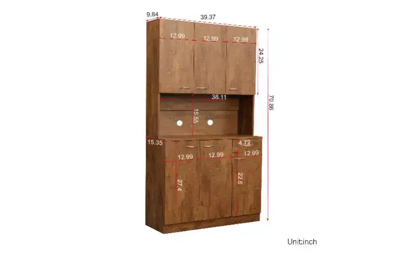 TUYOHW Armoire de rangement 6 portes, Armoire et meuble de cuisine haute de 180 cm avec tiroir et étagère ouverte, Meuble de rangement de cuisine et armoire de chambre en MDF