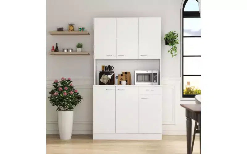 TUYOHW Armoire de rangement 6 portes, Armoire et meuble de cuisine haute de 180 cm avec tiroir et étagère ouverte, Meuble de rangement de cuisine et armoire de chambre en MDF