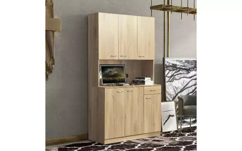 TUYOHW Armoire de rangement 6 portes, Armoire et meuble de cuisine haute de 180 cm avec tiroir et étagère ouverte, Meuble de rangement de cuisine et armoire de chambre en MDF
