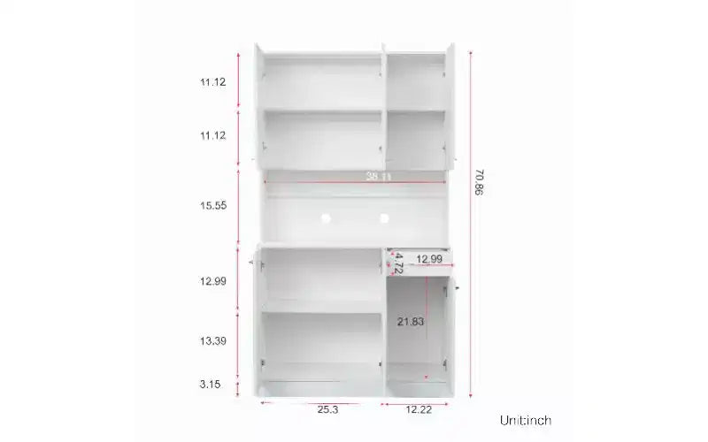 TUYOHW Armoire de rangement 6 portes, Armoire et meuble de cuisine haute de 180 cm avec tiroir et étagère ouverte, Meuble de rangement de cuisine et armoire de chambre en MDF