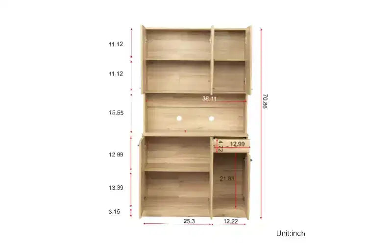 TUYOHW Armoire de rangement 6 portes, Armoire et meuble de cuisine haute de 180 cm avec tiroir et étagère ouverte, Meuble de rangement de cuisine et armoire de chambre en MDF