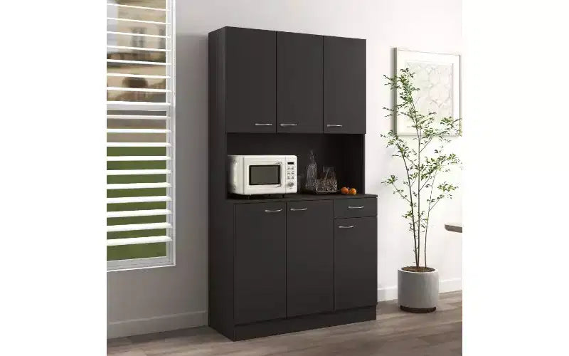 TUYOHW Armoire de rangement 6 portes, Armoire et meuble de cuisine haute de 180 cm avec tiroir et étagère ouverte, Meuble de rangement de cuisine et armoire de chambre en MDF