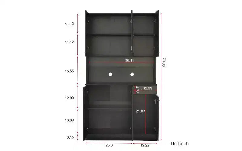 TUYOHW Armoire de rangement 6 portes, Armoire et meuble de cuisine haute de 180 cm avec tiroir et étagère ouverte, Meuble de rangement de cuisine et armoire de chambre en MDF