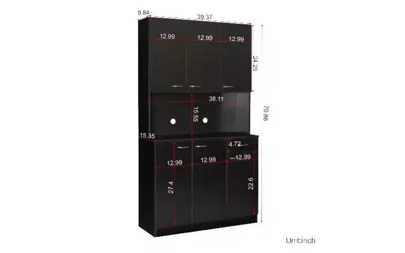 TUYOHW Armoire de rangement 6 portes, Armoire et meuble de cuisine haute de 180 cm avec tiroir et étagère ouverte, Meuble de rangement de cuisine et armoire de chambre en MDF