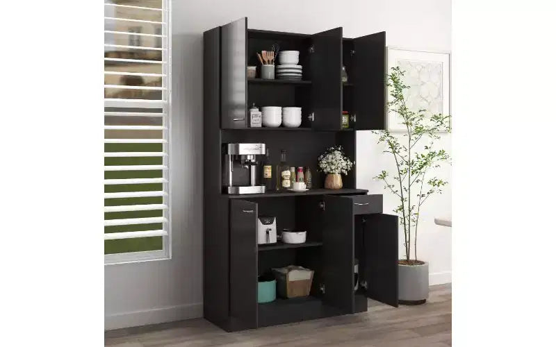 TUYOHW Armoire de rangement 6 portes, Armoire et meuble de cuisine haute de 180 cm avec tiroir et étagère ouverte, Meuble de rangement de cuisine et armoire de chambre en MDF