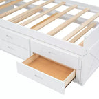 Lit double en bois Whisen, cadre de lit extensible avec lit gigogne double, tête de lit de rangement, trois tiroirs