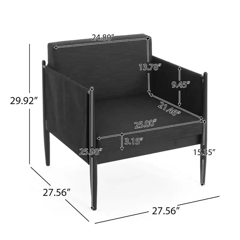 Chaise d'appoint de salle à manger moderne du milieu du siècle, Chaise de club rembourrée résistante à l'eau avec cadre en aluminium, Fauteuil gris foncé pour salon de café