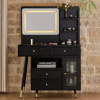 GDFStudio Ramon Coiffeuse 4 tiroirs avec tabouret, miroir dimmable, prise électrique et armoire latérale réglable