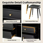 GDFStudio Ramon Coiffeuse 4 tiroirs avec tabouret, miroir dimmable, prise électrique et armoire latérale réglable