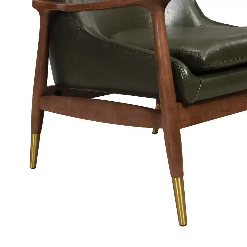 Fauteuil d'appoint mi-siècle en similicuir avec pieds à embouts en laiton, chaise d'appoint luxueuse pour salon, chambre ou appartement-Panipeachy