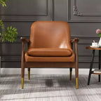 Fauteuil d'appoint mi-siècle en similicuir avec pieds à embouts en laiton, chaise d'appoint luxueuse pour salon, chambre ou appartement-Panipeachy