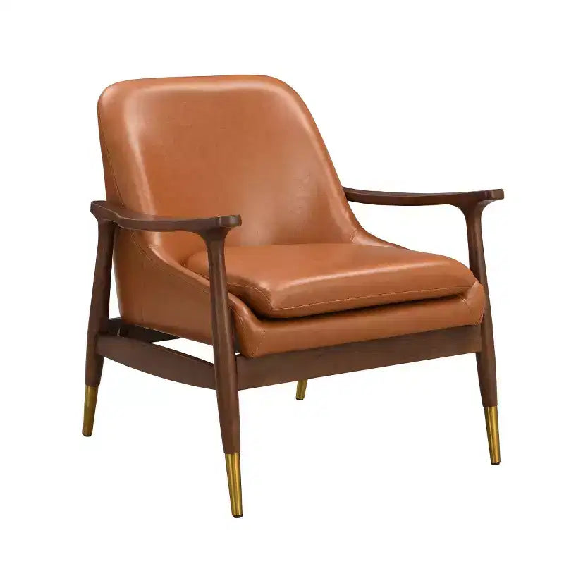Fauteuil d'appoint mi-siècle en similicuir avec pieds à embouts en laiton, chaise d'appoint luxueuse pour salon, chambre ou appartement-Panipeachy