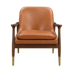 Fauteuil d'appoint mi-siècle en similicuir avec pieds à embouts en laiton, chaise d'appoint luxueuse pour salon, chambre ou appartement-Panipeachy