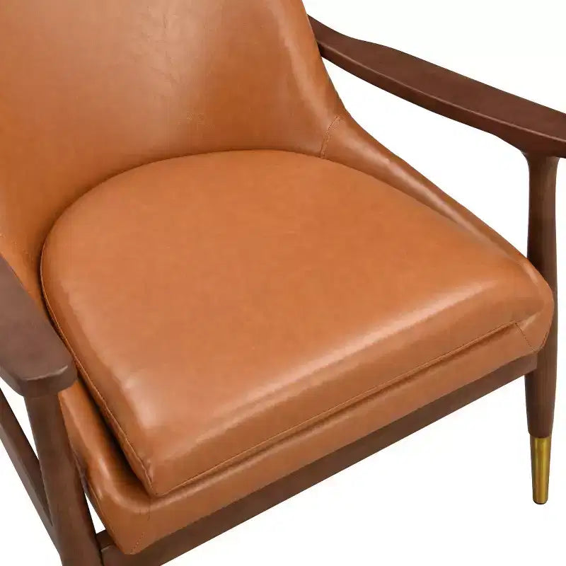 Fauteuil d'appoint mi-siècle en similicuir avec pieds à embouts en laiton, chaise d'appoint luxueuse pour salon, chambre ou appartement-Panipeachy