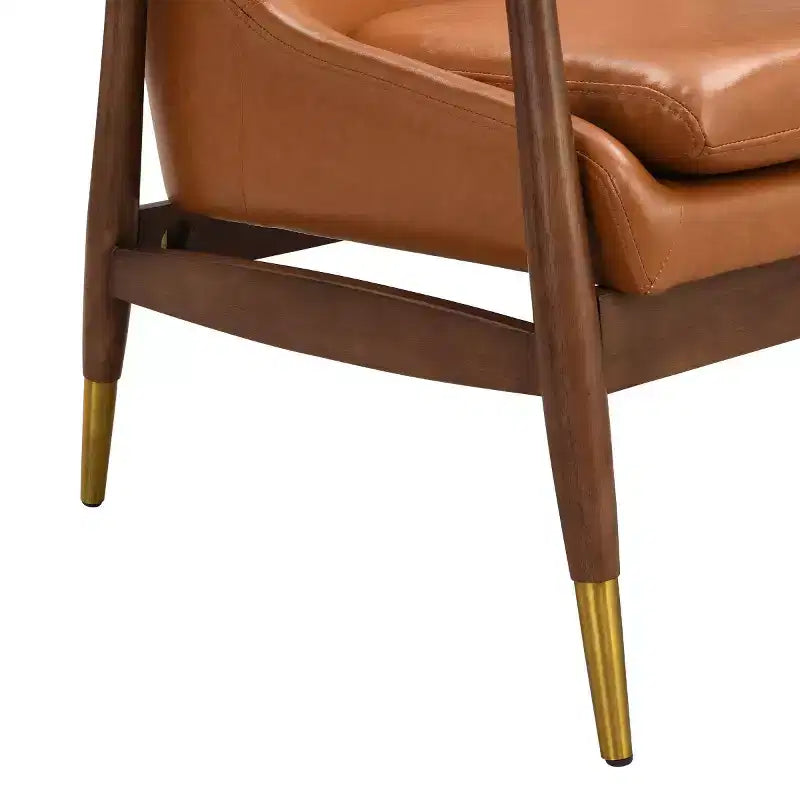 Fauteuil d'appoint mi-siècle en similicuir avec pieds à embouts en laiton, chaise d'appoint luxueuse pour salon, chambre ou appartement-Panipeachy