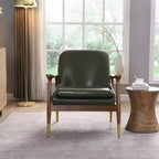 Fauteuil d'appoint mi-siècle en similicuir avec pieds à embouts en laiton, chaise d'appoint luxueuse pour salon, chambre ou appartement-Panipeachy