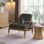 Fauteuil d'appoint mi-siècle en similicuir avec pieds à embouts en laiton, chaise d'appoint luxueuse pour salon, chambre ou appartement-Panipeachy