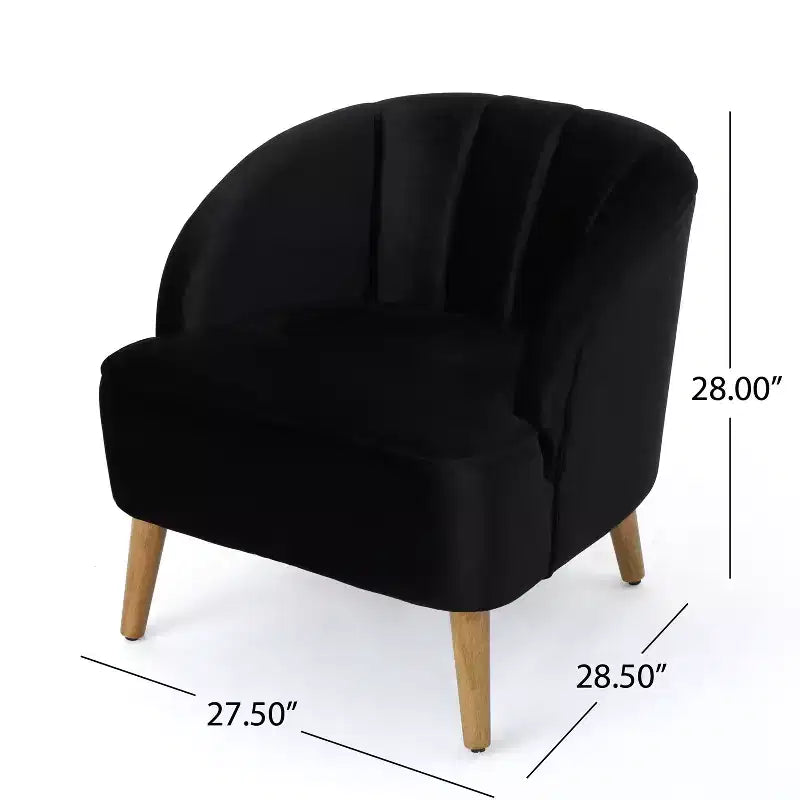Fauteuil club en velours TUYOHW, fauteuil avec dossier incurvé, surpiqûres passepoilées, pieds évasés en bois d'hévéa, fauteuil d'appoint pour salon, chambre à coucher