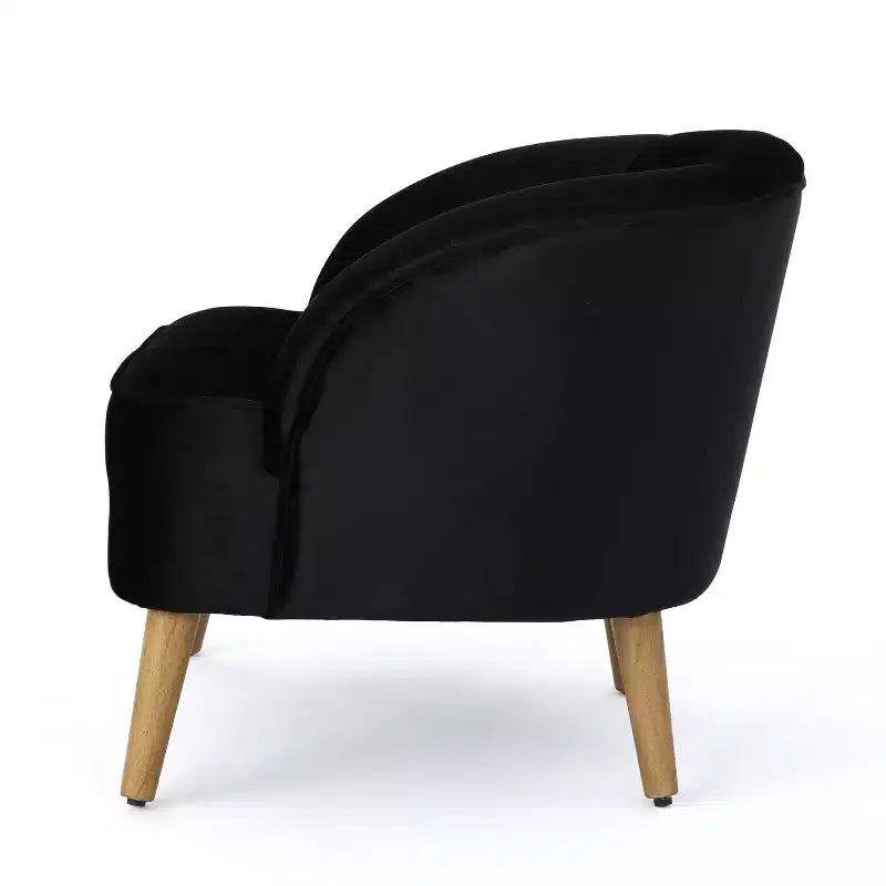 Fauteuil club en velours TUYOHW, fauteuil avec dossier incurvé, surpiqûres passepoilées, pieds évasés en bois d'hévéa, fauteuil d'appoint pour salon, chambre à coucher