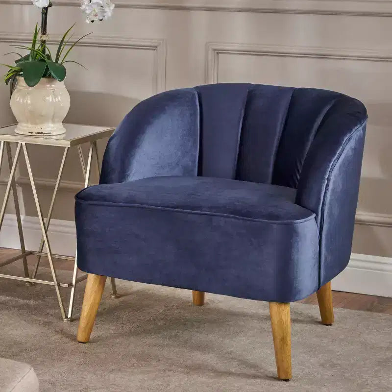 Fauteuil club en velours TUYOHW, fauteuil avec dossier incurvé, surpiqûres passepoilées, pieds évasés en bois d'hévéa, fauteuil d'appoint pour salon, chambre à coucher