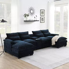 GDFStudio Parker - Canapé d'angle moderne en chenille en U avec console et double méridienne