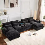 GDFStudio Parker - Canapé d'angle moderne en chenille en U avec console et double méridienne