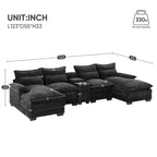 GDFStudio Parker - Canapé d'angle moderne en chenille en U avec console et double méridienne