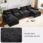 GDFStudio Parker - Canapé d'angle moderne en chenille en U avec console et double méridienne