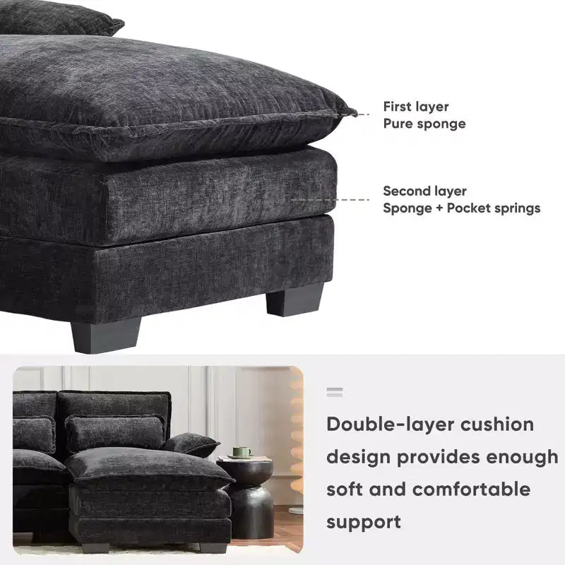 GDFStudio Parker - Canapé d'angle moderne en chenille en U avec console et double méridienne