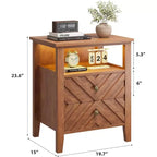 Table de chevet avec 2 tiroirs de rangement, table de chevet rustique avec étagère ouverte et pieds en bois robustes, table d'appoint rustique pour chambre à coucher