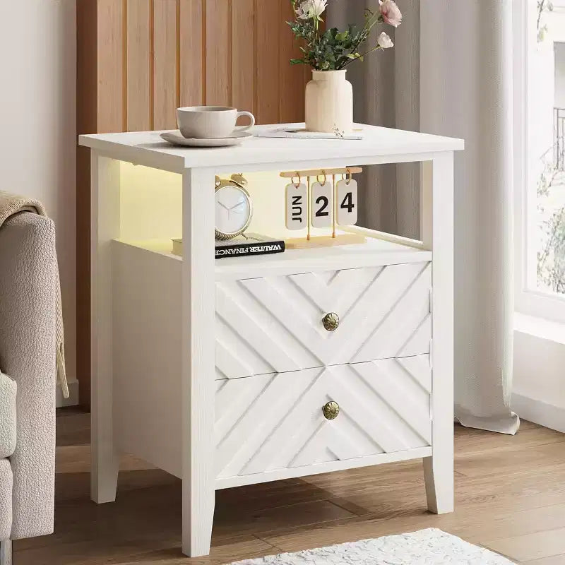 Table de chevet avec 2 tiroirs de rangement, table de chevet rustique avec étagère ouverte et pieds en bois robustes, table d'appoint rustique pour chambre à coucher