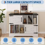 39Meuble de rangement pour tourne-disque, grand meuble de rangement pour vinyles en bois de style ferme pouvant contenir jusqu'à 450 albums avec portes de grange, table de tourne-disque pour salon ou chambre à coucher