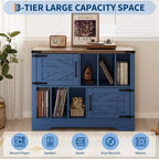 39Meuble de rangement pour tourne-disque, grand meuble de rangement pour vinyles en bois de style ferme pouvant contenir jusqu'à 450 albums avec portes de grange, table de tourne-disque pour salon ou chambre à coucher