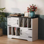 39Meuble de rangement pour tourne-disque, grand meuble de rangement pour vinyles en bois de style ferme pouvant contenir jusqu'à 450 albums avec portes de grange, table de tourne-disque pour salon ou chambre à coucher