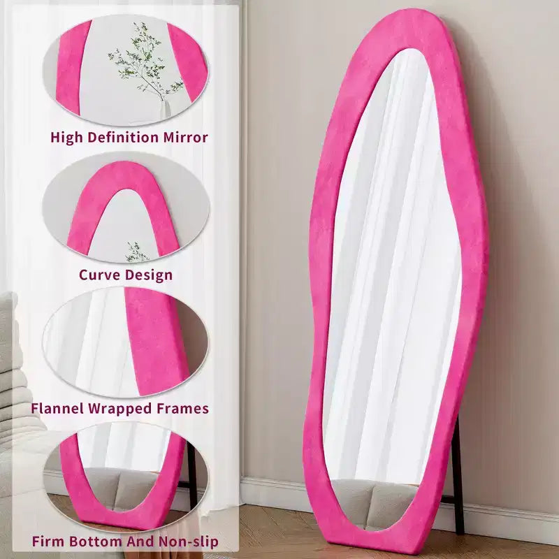 Miroir pleine longueur en flanelle TUYOHW, forme de vague irrégulière, avec trou de suspension, miroir de corps mural ou miroir de sol inclinable pour chambre, salon