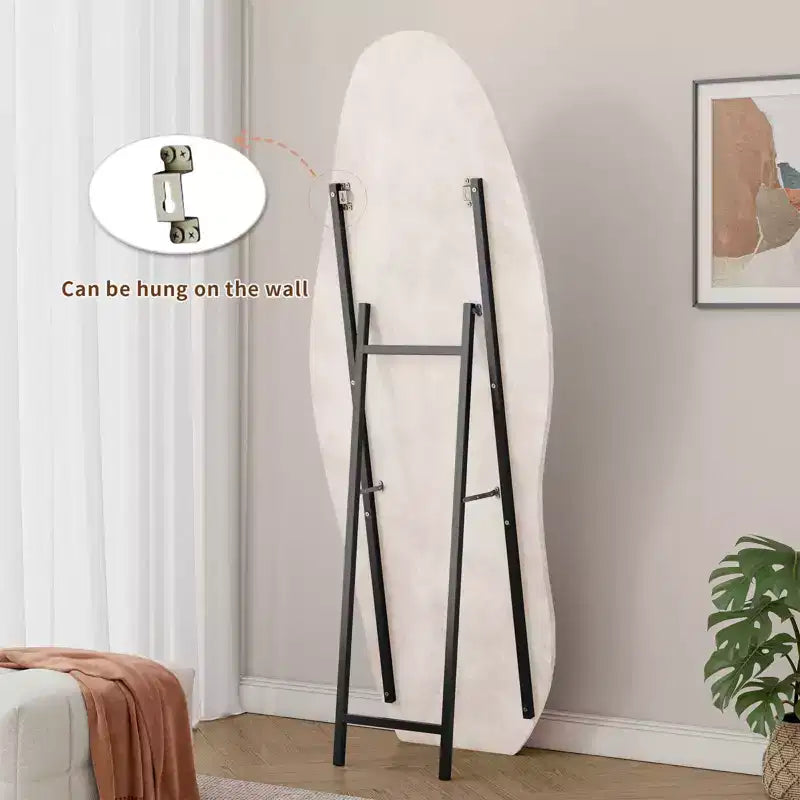 Miroir pleine longueur en flanelle TUYOHW, forme de vague irrégulière, avec trou de suspension, miroir de corps mural ou miroir de sol inclinable pour chambre, salon