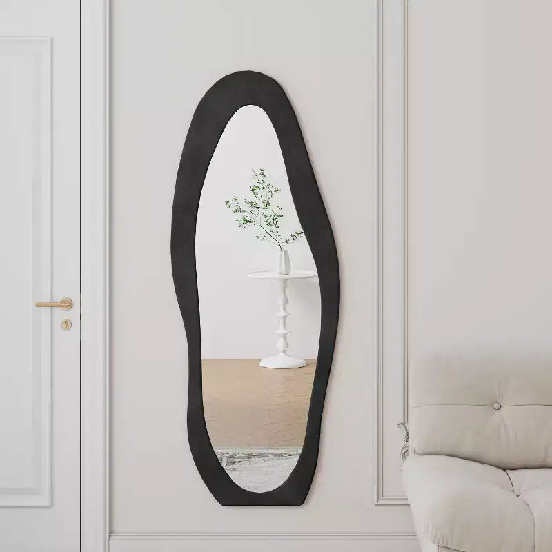 Miroir pleine longueur en flanelle TUYOHW, forme de vague irrégulière, avec trou de suspension, miroir de corps mural ou miroir de sol inclinable pour chambre, salon