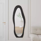 Miroir pleine longueur en flanelle TUYOHW, forme de vague irrégulière, avec trou de suspension, miroir de corps mural ou miroir de sol inclinable pour chambre, salon