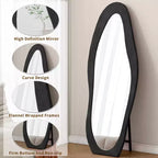 Miroir pleine longueur en flanelle TUYOHW, forme de vague irrégulière, avec trou de suspension, miroir de corps mural ou miroir de sol inclinable pour chambre, salon