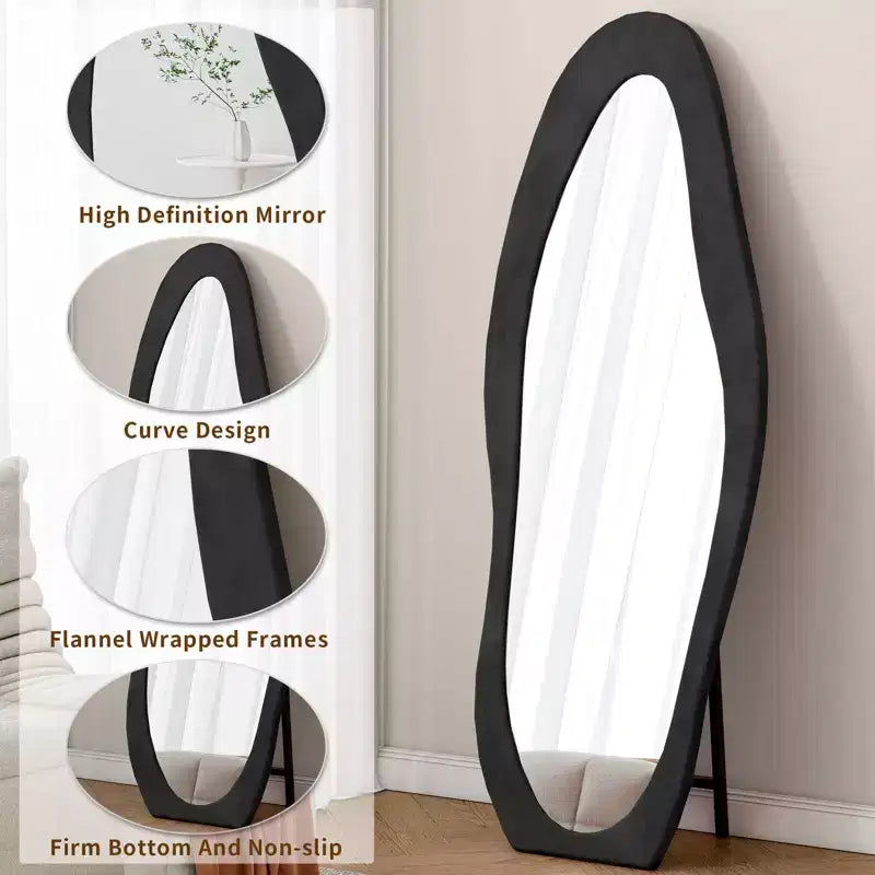 Miroir pleine longueur en flanelle TUYOHW, forme de vague irrégulière, avec trou de suspension, miroir de corps mural ou miroir de sol inclinable pour chambre, salon