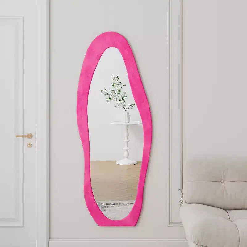 Miroir pleine longueur en flanelle TUYOHW, forme de vague irrégulière, avec trou de suspension, miroir de corps mural ou miroir de sol inclinable pour chambre, salon