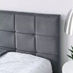 Cadre de lit capitonné pleine grandeur MAYEERTY avec dossier confortable et accoudoirs pour chambre à coucher ou salon, gris