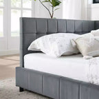 Cadre de lit capitonné pleine grandeur MAYEERTY avec dossier confortable et accoudoirs pour chambre à coucher ou salon, gris