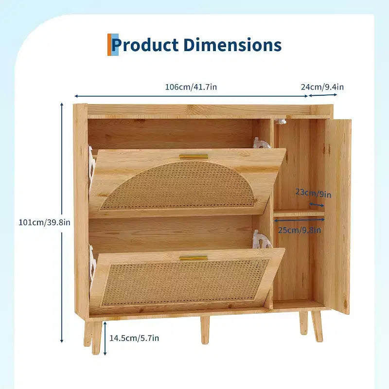 Meuble à chaussures dissimulé en rotin naturel | Miroir + étagères réglables, 2 tiroirs basculants pour salon, entrée, couloir