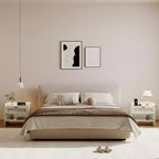 Lot de 2 tables de chevet en rotin avec station de recharge, table de nuit bohème avec tiroir et étagère ouverte pour chambre, salon et bureau